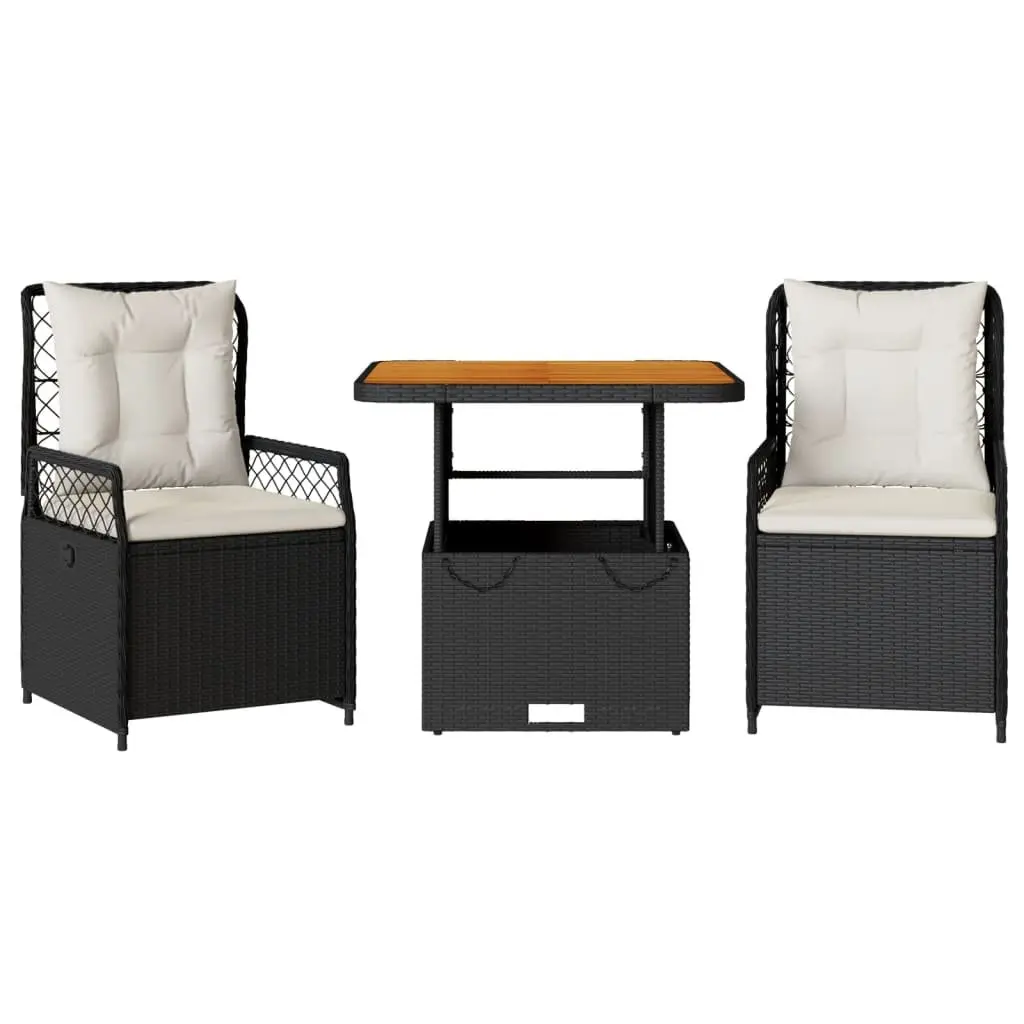 Garden Dining Set 3 Piece Outdoor Furniture Black Poly Rattan with Cushions