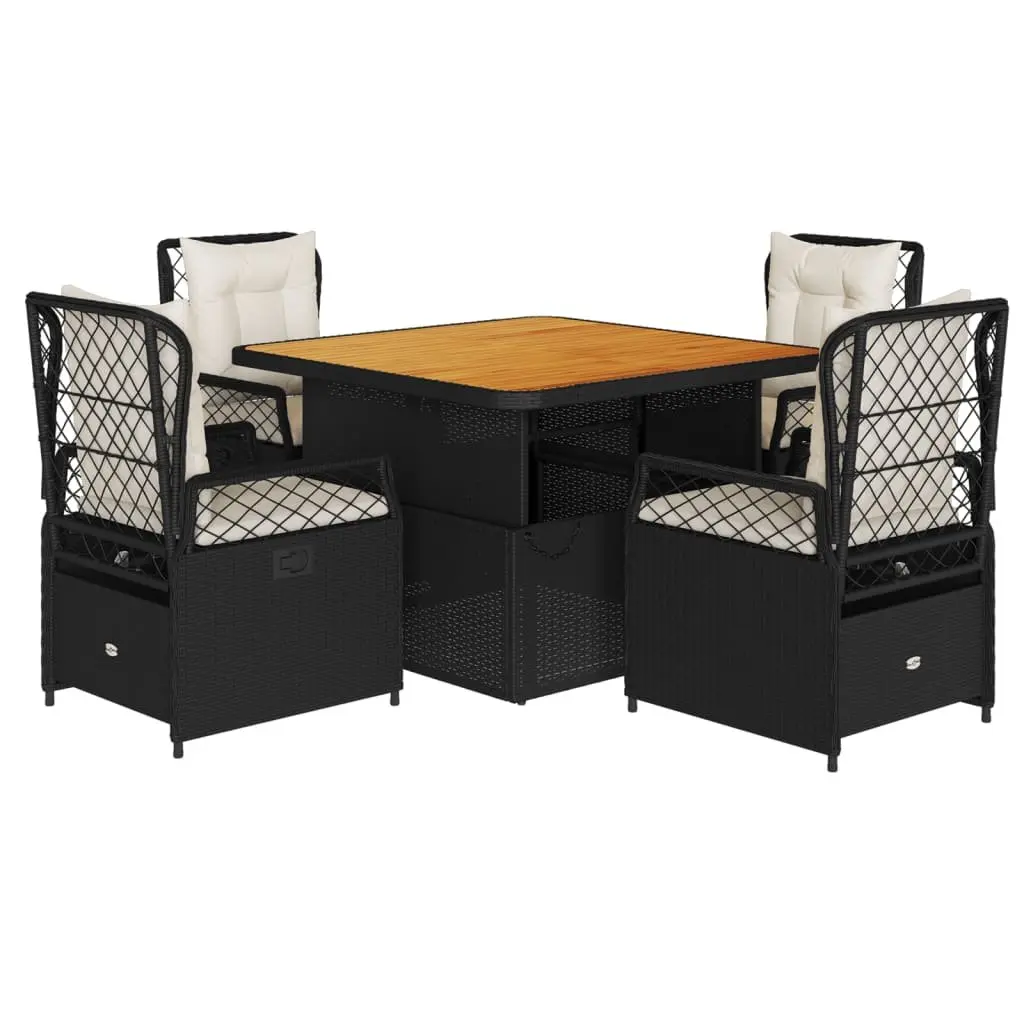 5 Piece Outdoor Dining Set Adjustable Table with Black PE Rattan Chairs for Garden and Patio Furniture