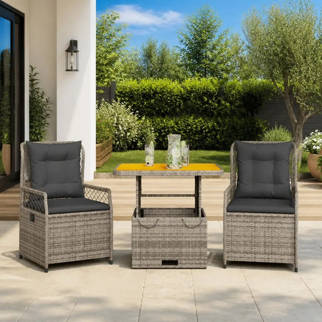 3 Piece Adjustable Grey Garden Dining Set