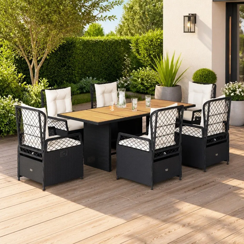7 Piece Black Garden Dining Set