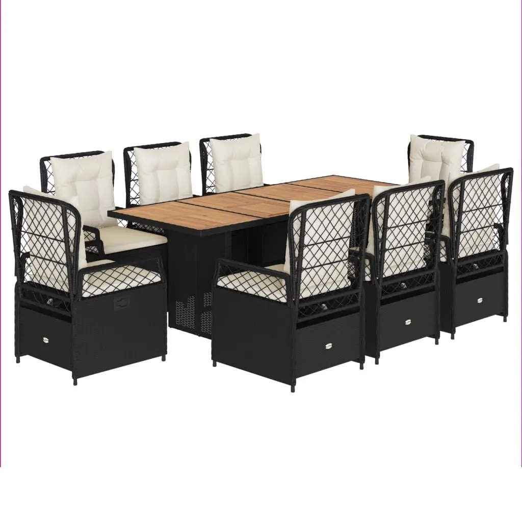 Outdoor Garden Dining Set 9 Piece Black Poly Rattan Furniture Patio Table Chairs