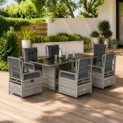 7 Piece Outdoor Dining Set - Grey Poly Rattan and Glass