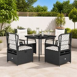 5 Piece Outdoor Dining Set Black Poly Rattan Garden Furniture Patio Table Chairs
