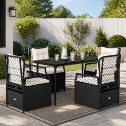 5 Piece Black Poly Rattan Dining Set Specifications