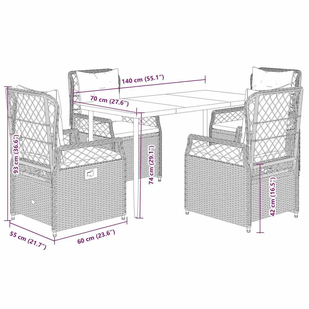 5 Piece Garden Dining Set Outdoor Furniture Patio Black Poly Rattan