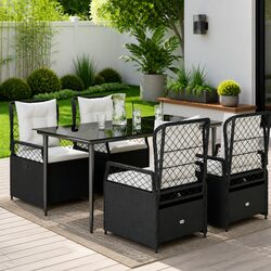 5 Piece Garden Dining Set: Black PE Rattan & Glass