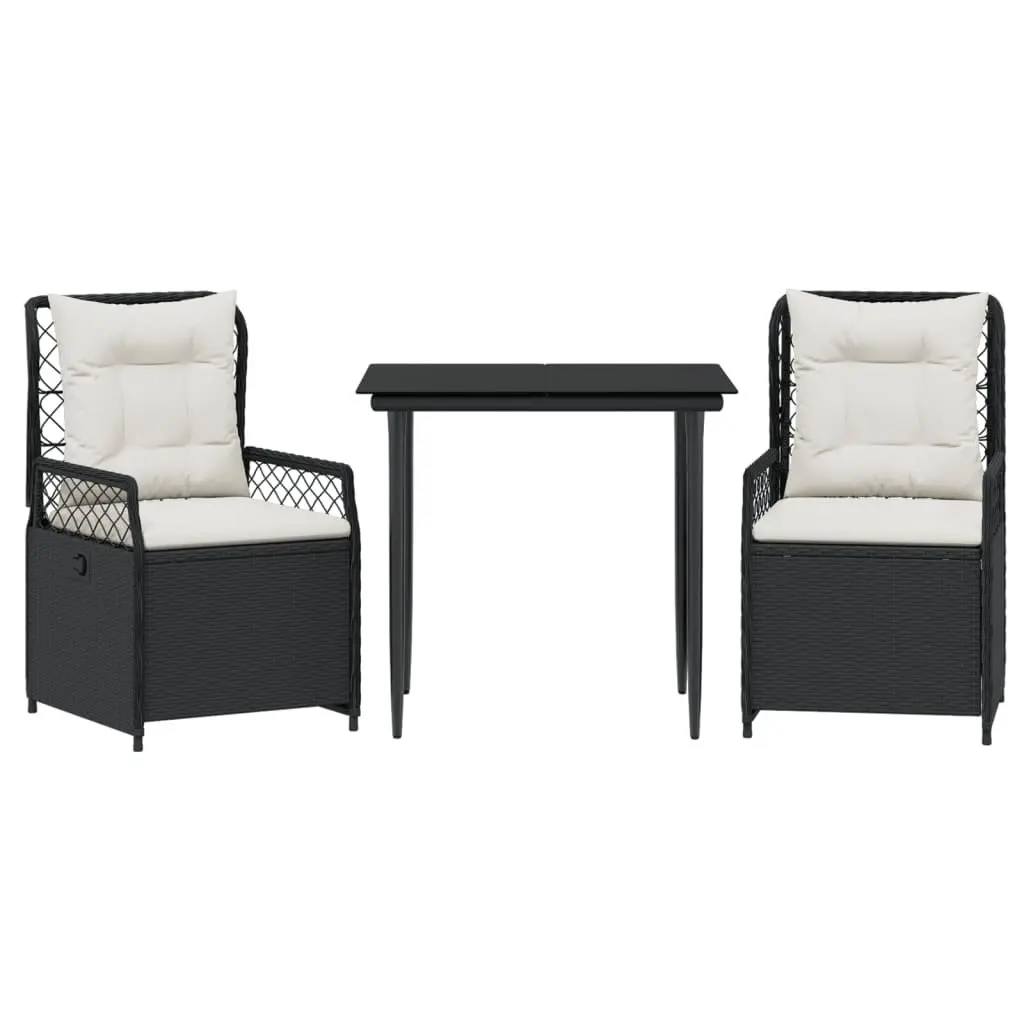 Garden Dining Set Outdoor Use 3 Piece Black PE Rattan Table Chairs