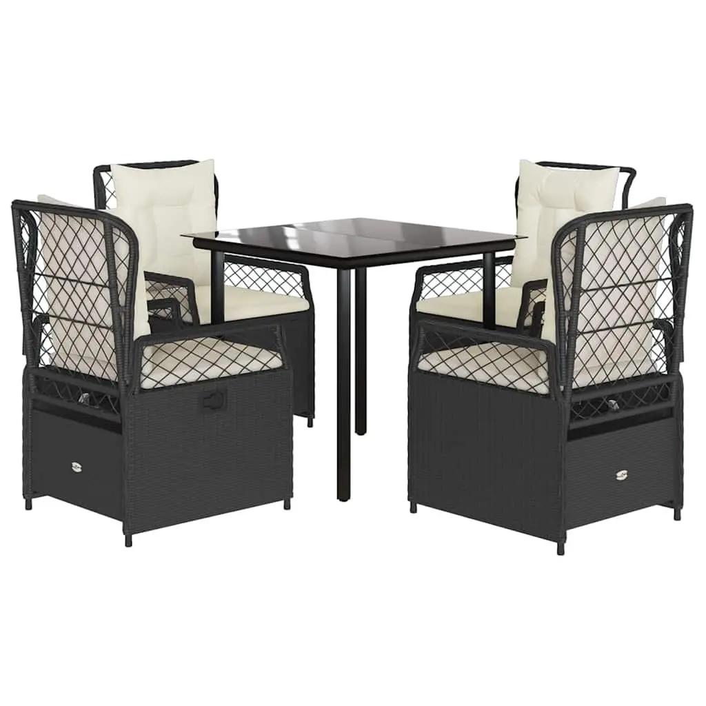 5 Piece Garden Dining Set Poly Rattan Outdoor Furniture Black with Cushions