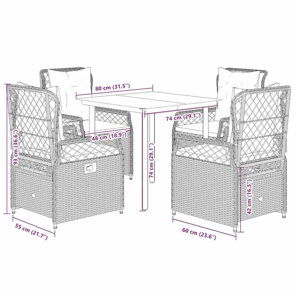 5 Piece Garden Dining Set Poly Rattan Outdoor Furniture Black with Cushions