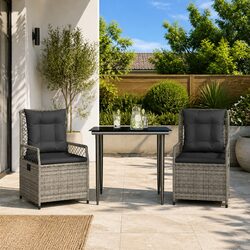 3 Piece Grey Poly Rattan Garden Dining Set Specs