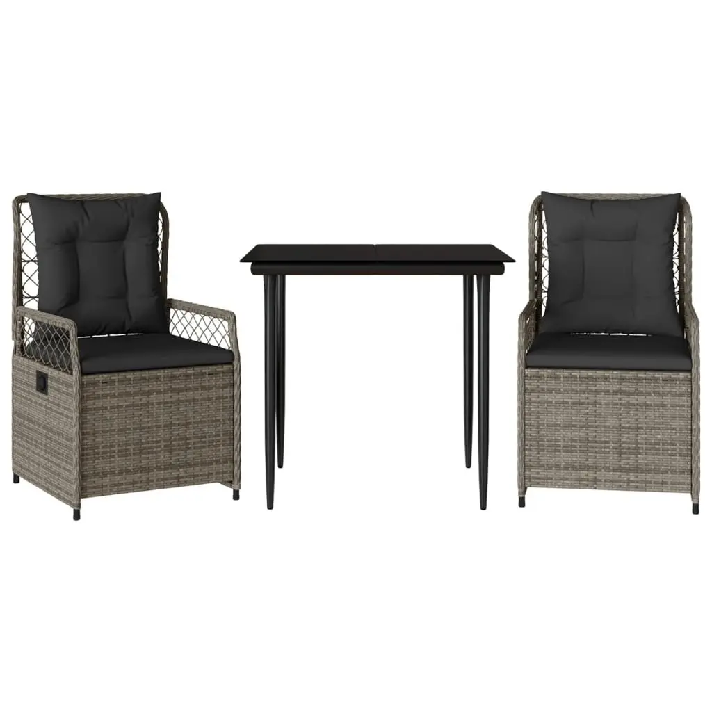 Garden Dining Set 3 Piece Outdoor Furniture Grey Poly Rattan with Cushions