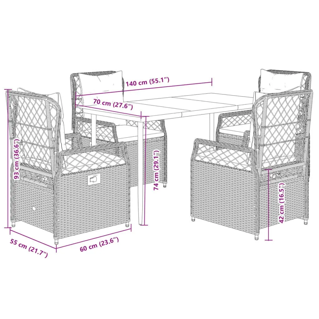 5 Piece Grey Garden Dining Set