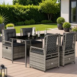 Garden Dining Set 5 Piece Outdoor Furniture Grey Poly Rattan Adjustable Backrest
