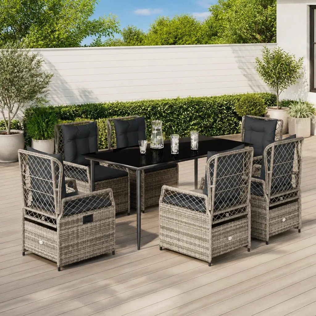 7 Piece Garden Dining Set with Grey Rattan