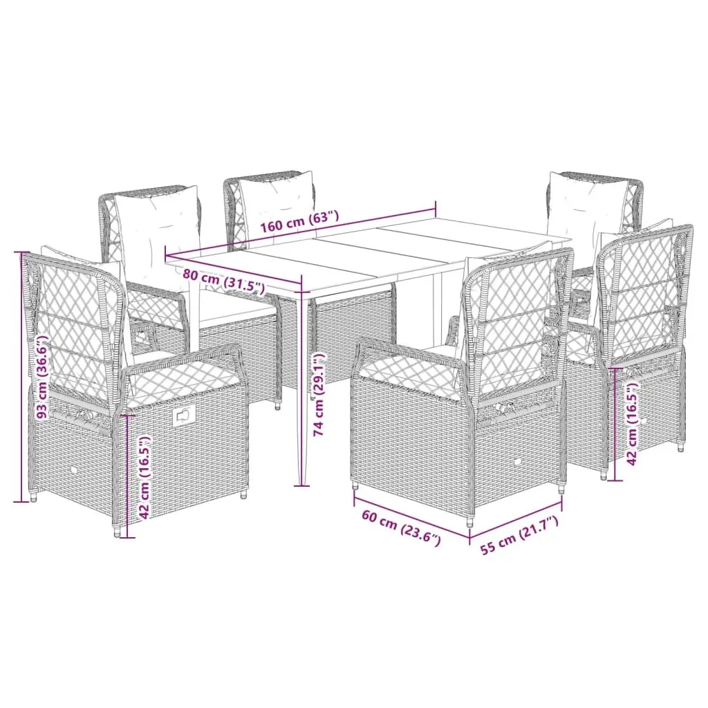 7 Piece Garden Dining Set with Grey Rattan