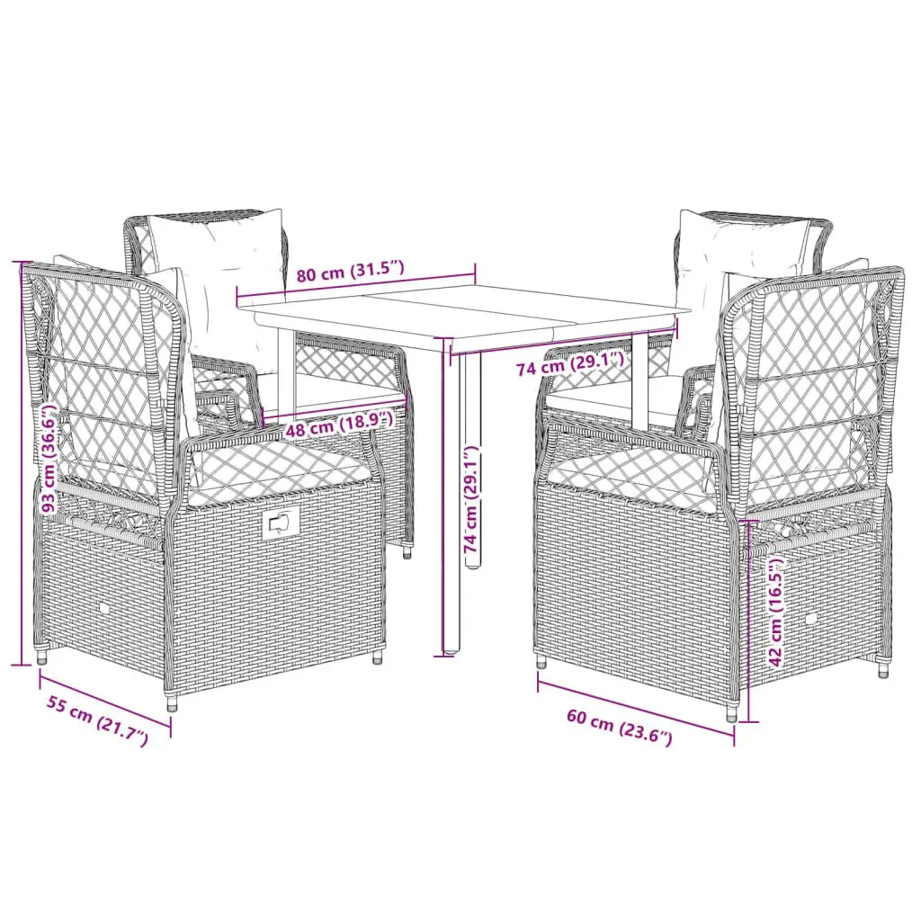 5 Piece Grey Garden Dining Set