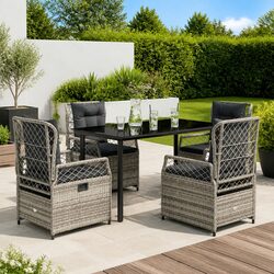 Garden Dining Set 5 Piece Grey Poly Rattan with Cushions Specifications