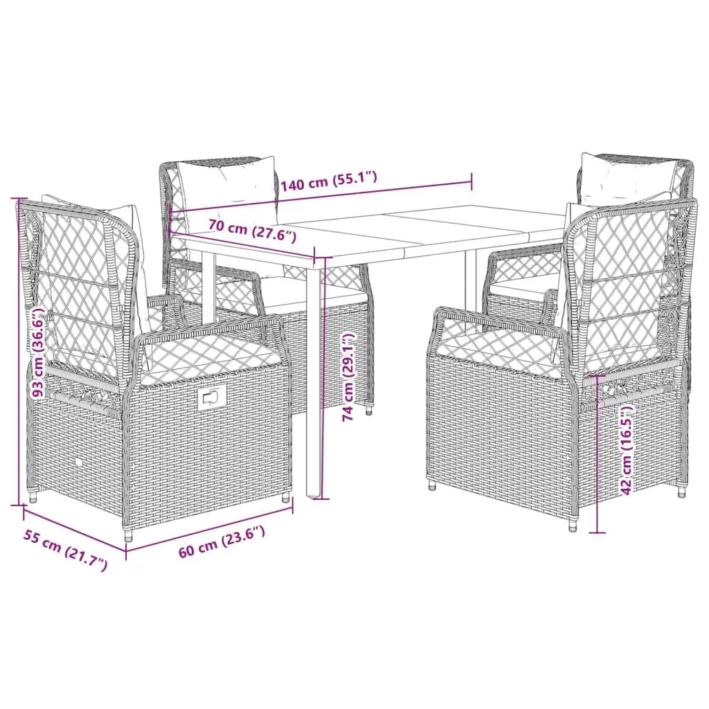 Garden Dining Set 5 Piece Outdoor Furniture Grey Poly Rattan with Cushions