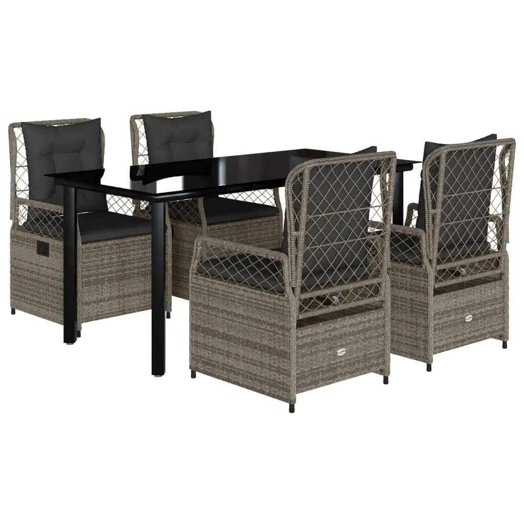 Garden Dining Set Outdoor Furniture 5 Piece Grey Poly Rattan Cushions Glass