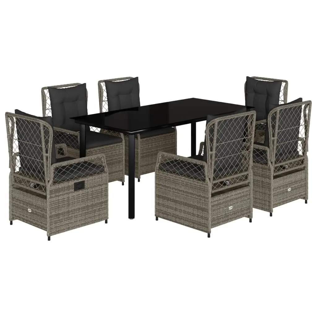Outdoor Dining Set 7 Piece Grey Poly Rattan Cushions Garden Patio Furniture