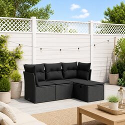 Garden Sofa Set Specifications: 4-Piece Black Rattan