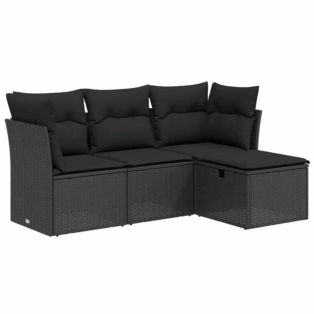 Garden Sofa Set 4 Piece Outdoor Furniture Black Poly Rattan Patio Seating