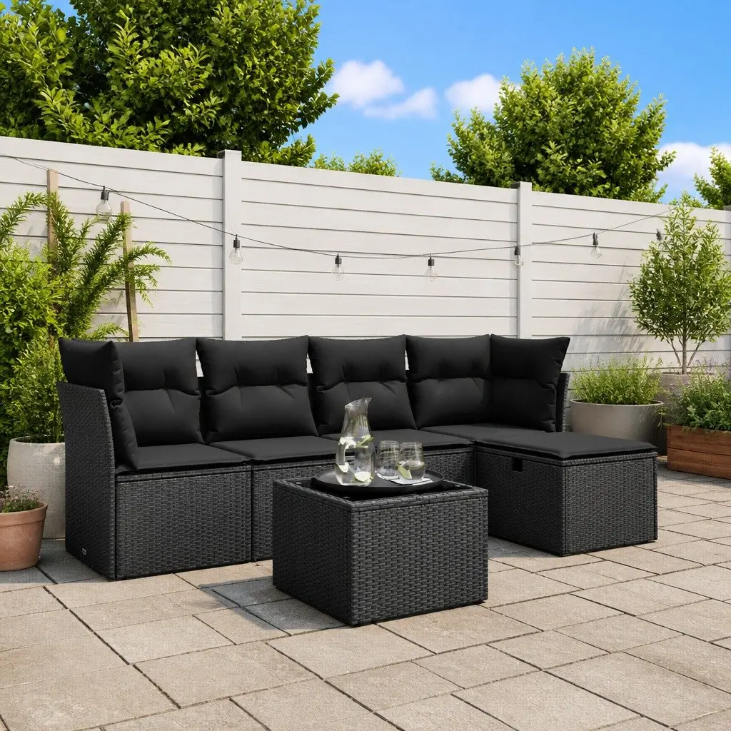 Garden Sofa Set Outdoor Furniture Modular Black Poly Rattan 6 Piece