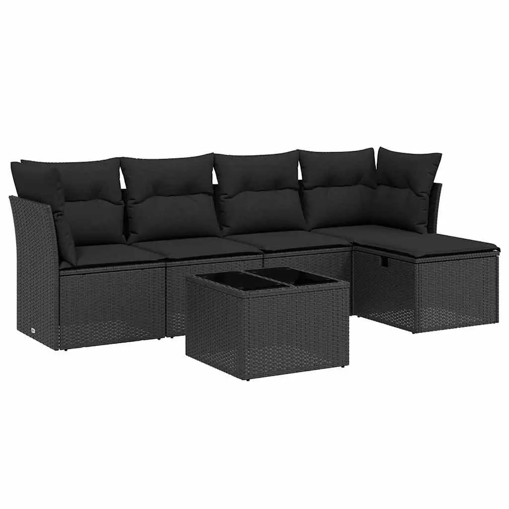 Garden Sofa Set Outdoor Furniture Modular Black Poly Rattan 6 Piece