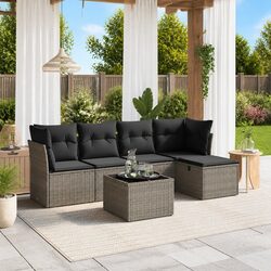 Garden Sofa Set 6 Piece Outdoor Furniture Grey Poly Rattan Patio Lounge Modular