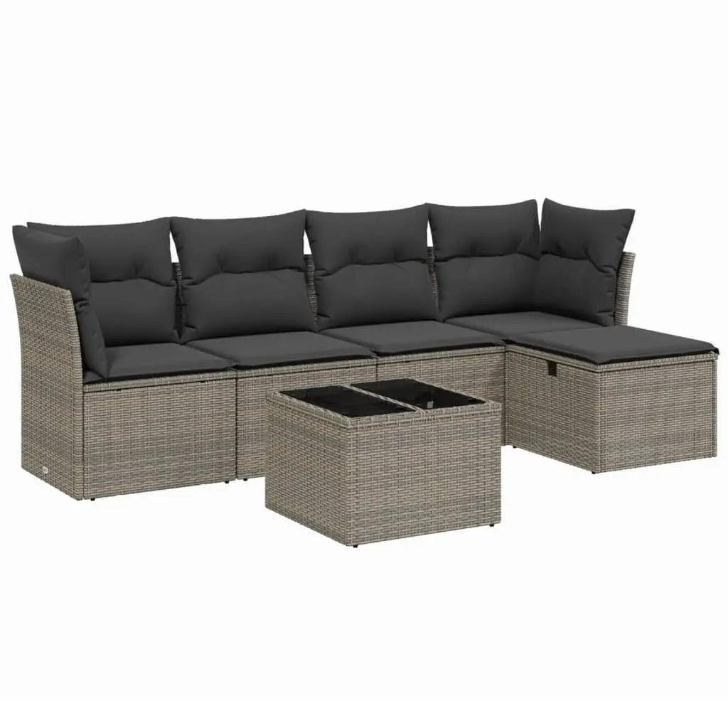 Garden Sofa Set 6 Piece Outdoor Furniture Grey Poly Rattan Patio Lounge Modular