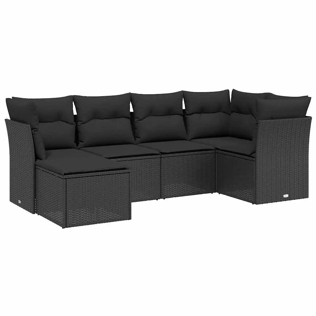 Garden Sofa Set Outdoor Furniture 6 Piece Black Poly Rattan Patio Cushions