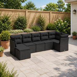 7 Piece Modular Garden Sofa Set – Black PE Rattan
