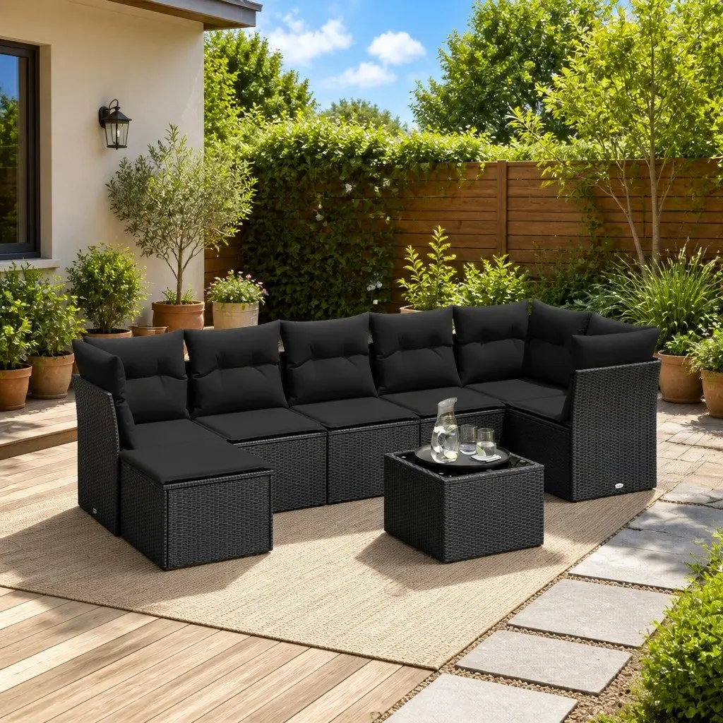 Garden Sofa Set 8 Piece Outdoor Furniture Patio Seating Black Poly Rattan with