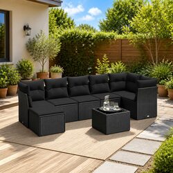 Garden Sofa Set 8 Piece Outdoor Furniture Patio Seating Black Poly Rattan with