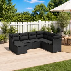 7 Piece Black Outdoor Sofa Set with Cushions Included