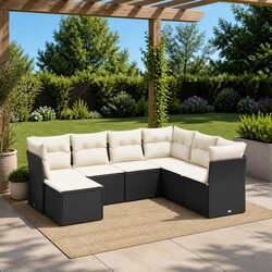 7 Piece Modular Garden Sofa Set with Cushions – Black