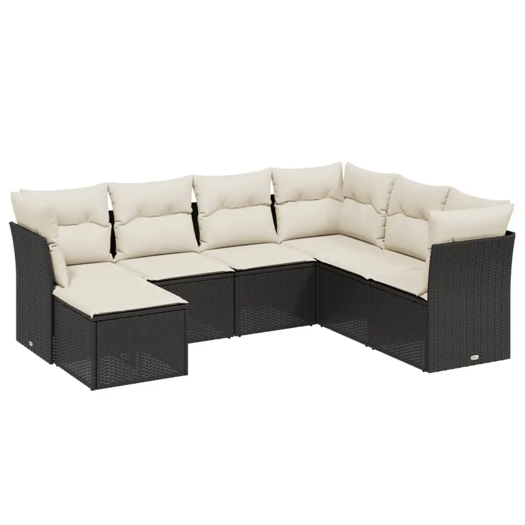 7 Piece Garden Sofa Set with Cushions Black Outdoor Patio Furniture Modular