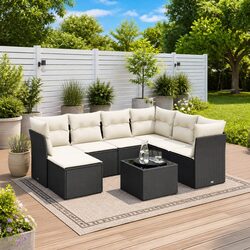 Garden Sofa Set: 8 Pieces, Black Poly Rattan with Cushions