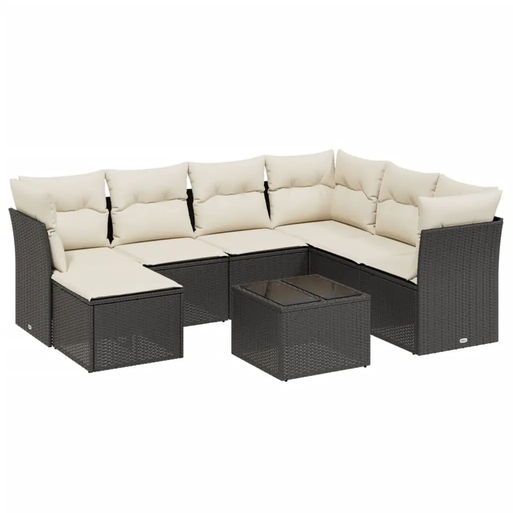 Garden Sofa Set 8 Piece Outdoor Furniture Black Poly Rattan with Cushions Patio