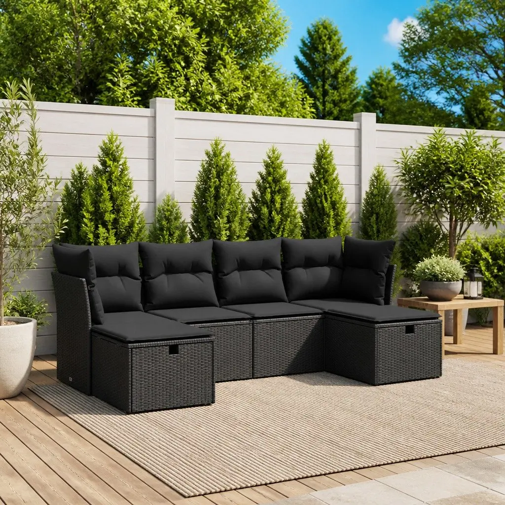 6 Piece Garden Sofa Set Outdoor Furniture Patio Lounge Modular Black