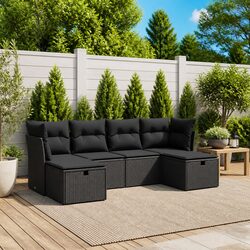 6 Piece Garden Sofa Set - Black Modular Design