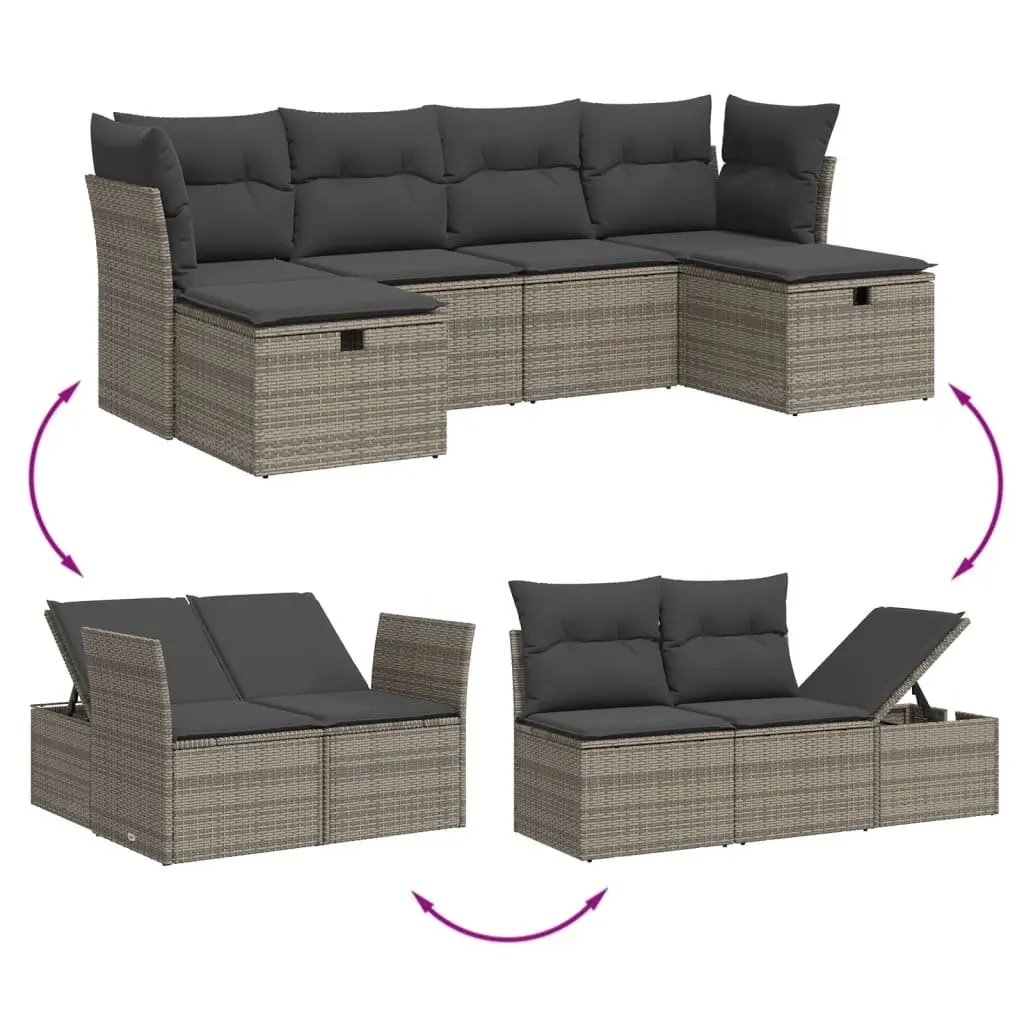 Grey Outdoor Garden Sofa Set 6 Piece Poly Rattan Modular Patio Furniture with