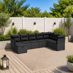 8 Piece Modular Garden Sofa Set: Black Rattan Design