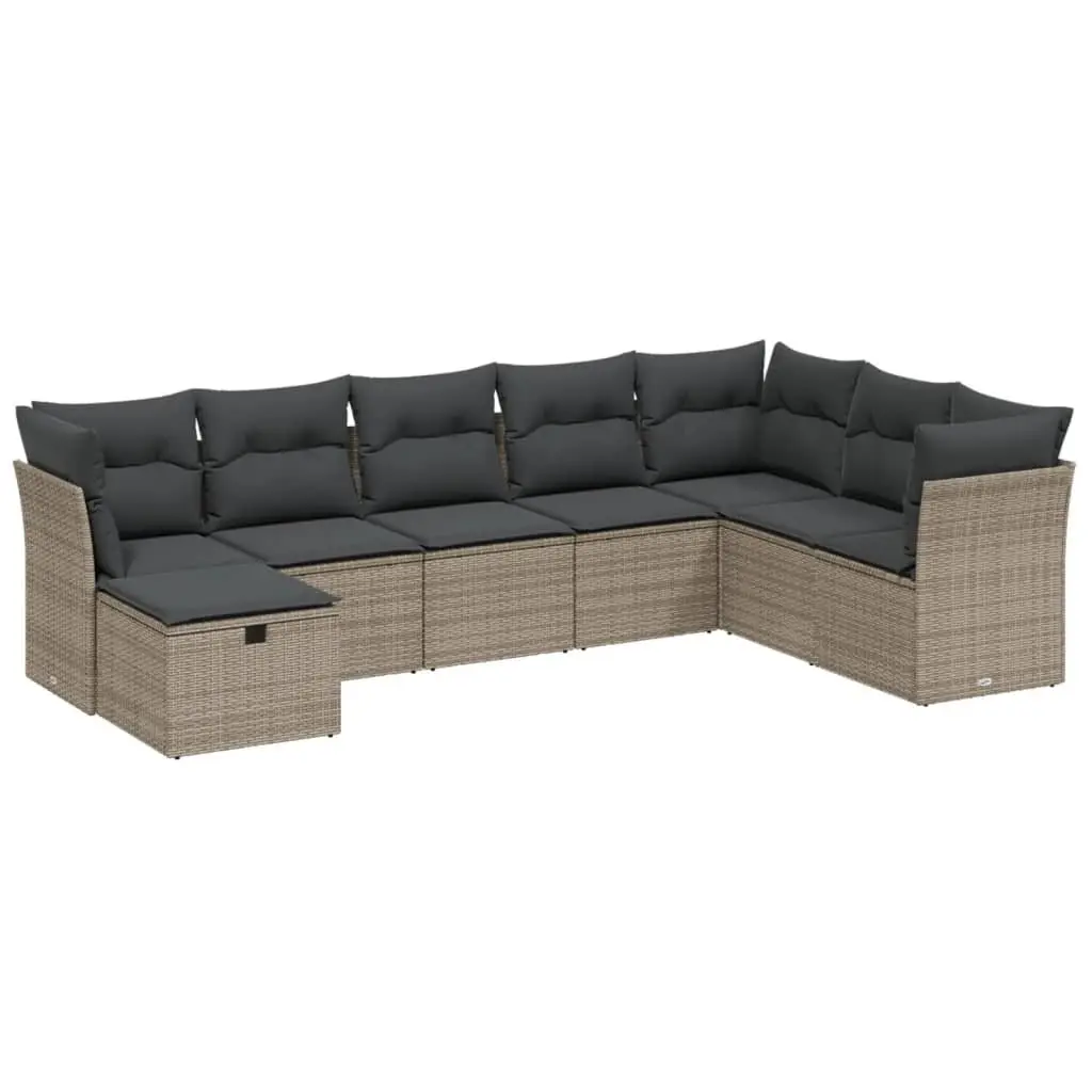 Garden Sofa Set 8 Piece Outdoor Furniture Grey Poly Rattan Modular Patio Seating
