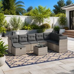 Garden Sofa Set 9 Piece Outdoor Furniture Grey Poly Rattan Patio Seating