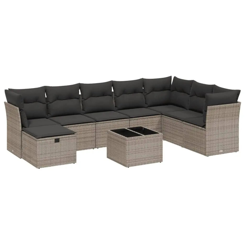 Outdoor Furniture Sofa Set 9 Piece Grey Poly Rattan Modular Seating for Patio and Garden