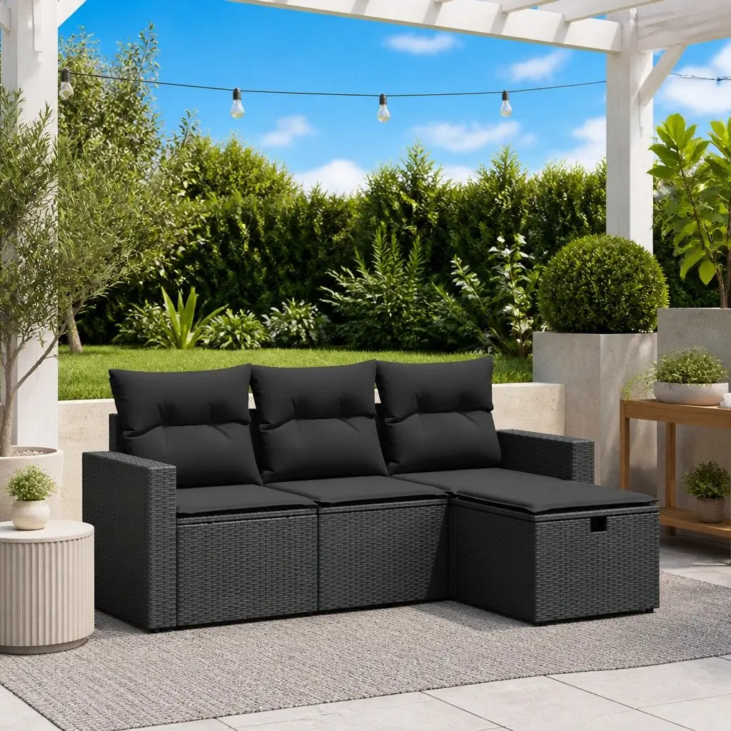4 Piece Garden Sofa Set for Outdoor Patio Use Black