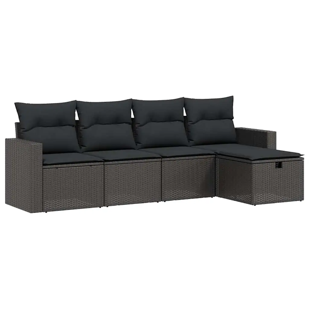 5 Piece Garden Sofa Set with Cushions Black Outdoor Furniture Patio Seating