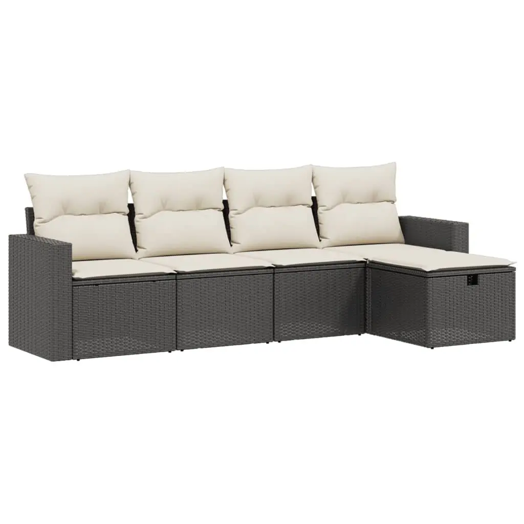 Garden Sofa Set Outdoor Furniture Patio Seating Modular 5 Piece Black with Cushions