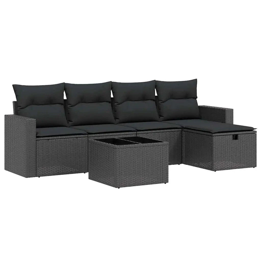 Outdoor Furniture Set 6 Piece Black Rattan Sofa with Cushions and Table for Patio Garden